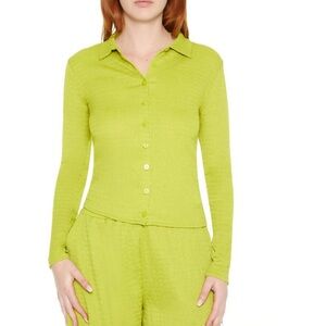 🍂 FOREVER21 Textured Sheer Button-Up Collard Long-Sleeve Shirt Women